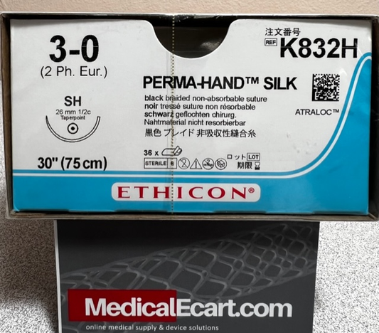 Suture, Taper Point, Size 3-0, 30", Black Braided, Needle SH, _ Circle, 3 dz/bx (Continental US Only)