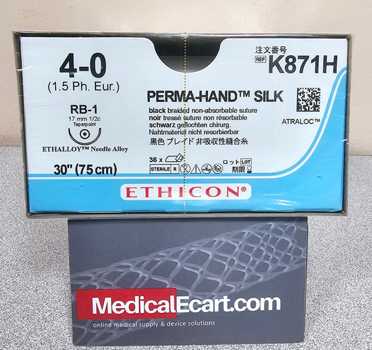 Suture, Taper Point, Size 4-0, 30", Black Braided, Needle RB-1, _ Circle, 3 dz/bx (Continental US Only)