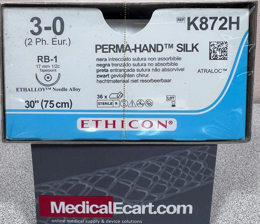 Suture, Taper Point, Size 3-0, 30", Non-Absorbable Black Braided, Needle RB-1, _ Circle, 3 dz/bx (Continental US Only)