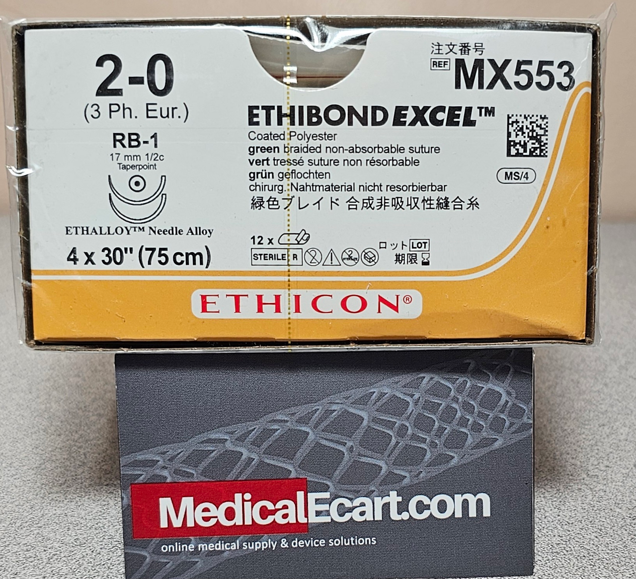 Suture, Taper Point, Size 2-0, 4-30", Green Braided, Needle RB-1 RB-1, _ Circle, 1 dz/bx (Continental US Only)