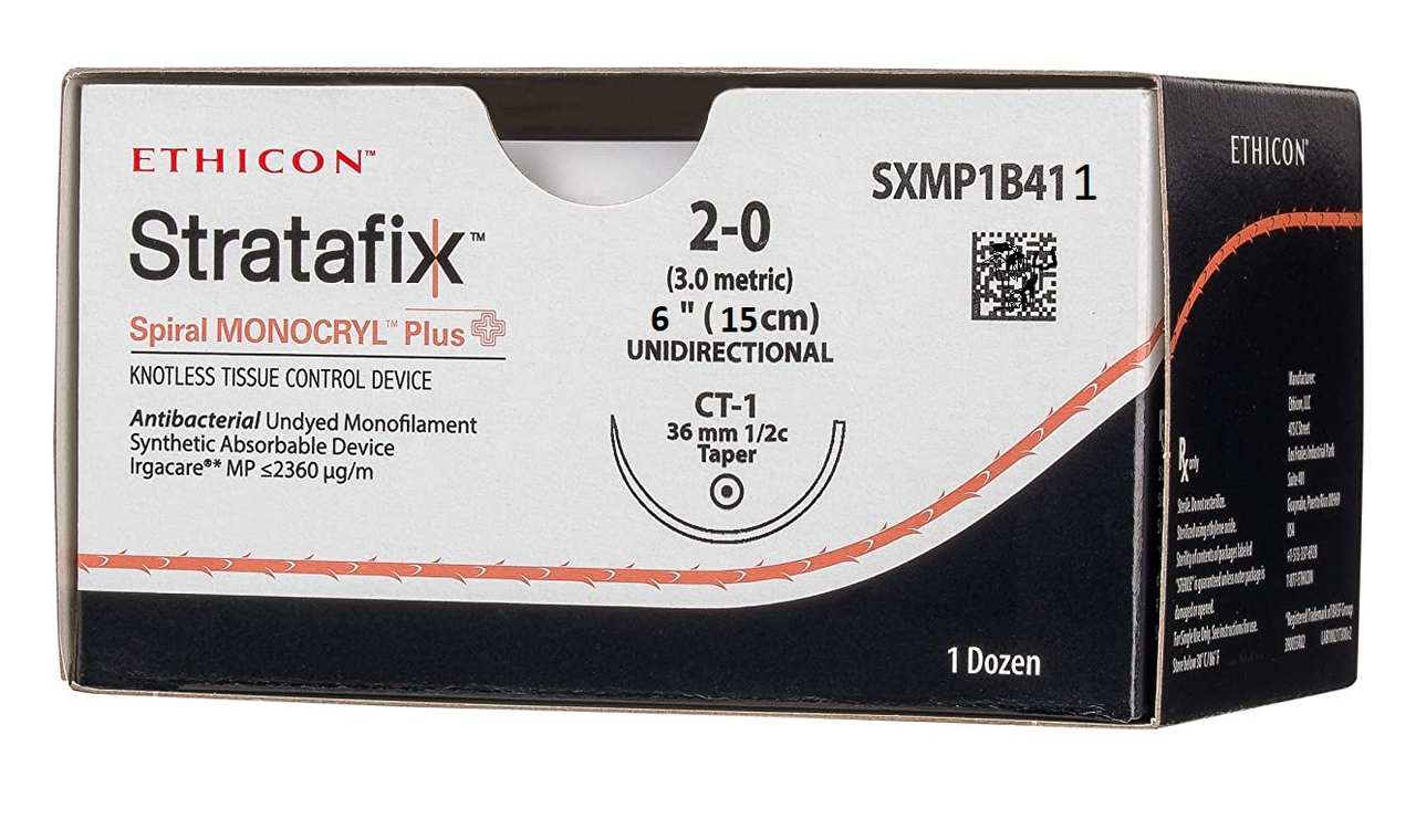2-0 15cm STRATAFIX Spiral MONOCRYL Plus Undyed  CT-1, 12/bx (Continental US Only)