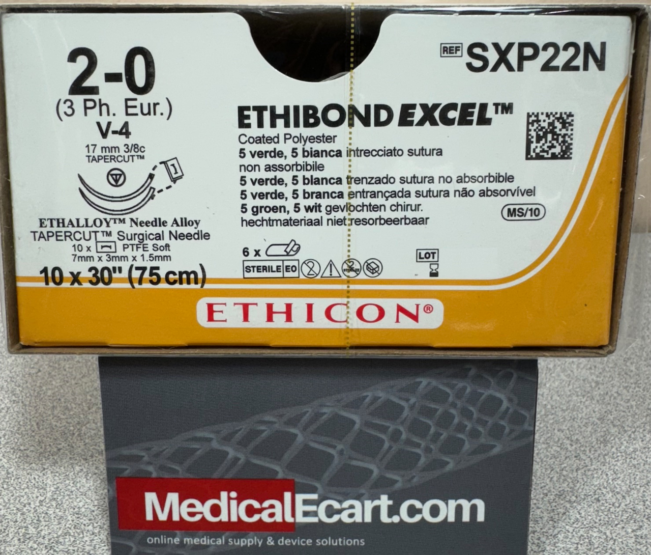 Suture, Tapercut, Size 2-0, 10-30", Green & White Braided, Needle V-4, 3/8 Circle, _" x 1/8" x 1/16" Soft TFE Polymer Pledgets, 6/bx (Continental US Only)