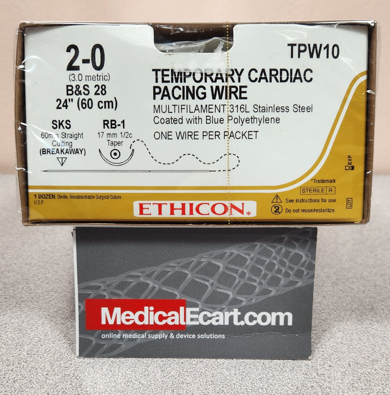 Suture, Temporary Pacing Wire, Size 2-0, 24", Dk. Blue Braided, Needle BB-1 SKS-3, _ Circle _ Circle Straight Cutting, 1 dz/bx (Continental US Only)