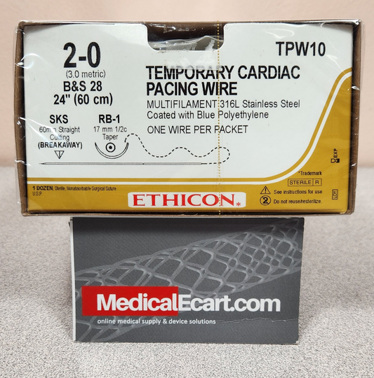 Suture, Temporary Pacing Wire, Size 2-0, 24", Dk. Blue Braided, Needle BB-1 SKS-3, _ Circle _ Circle Straight Cutting, 1 dz/bx (Continental US Only)