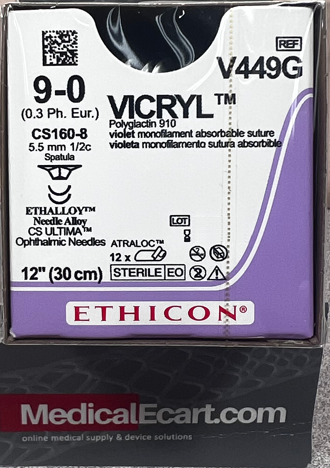 Suture, Ultima Spatula, Size 9-0, 12", Violet Monofilament, Needle CS160-8 CS160-8, _ Circle, 1 dz/bx (Continental US Only)