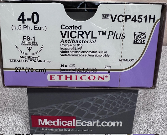 Suture, Reverse Cutting, Size 4-0, 27", Violet Braided, Needle FS-1, 3/8 Circle, 3 dz/bx (Continental US Only)