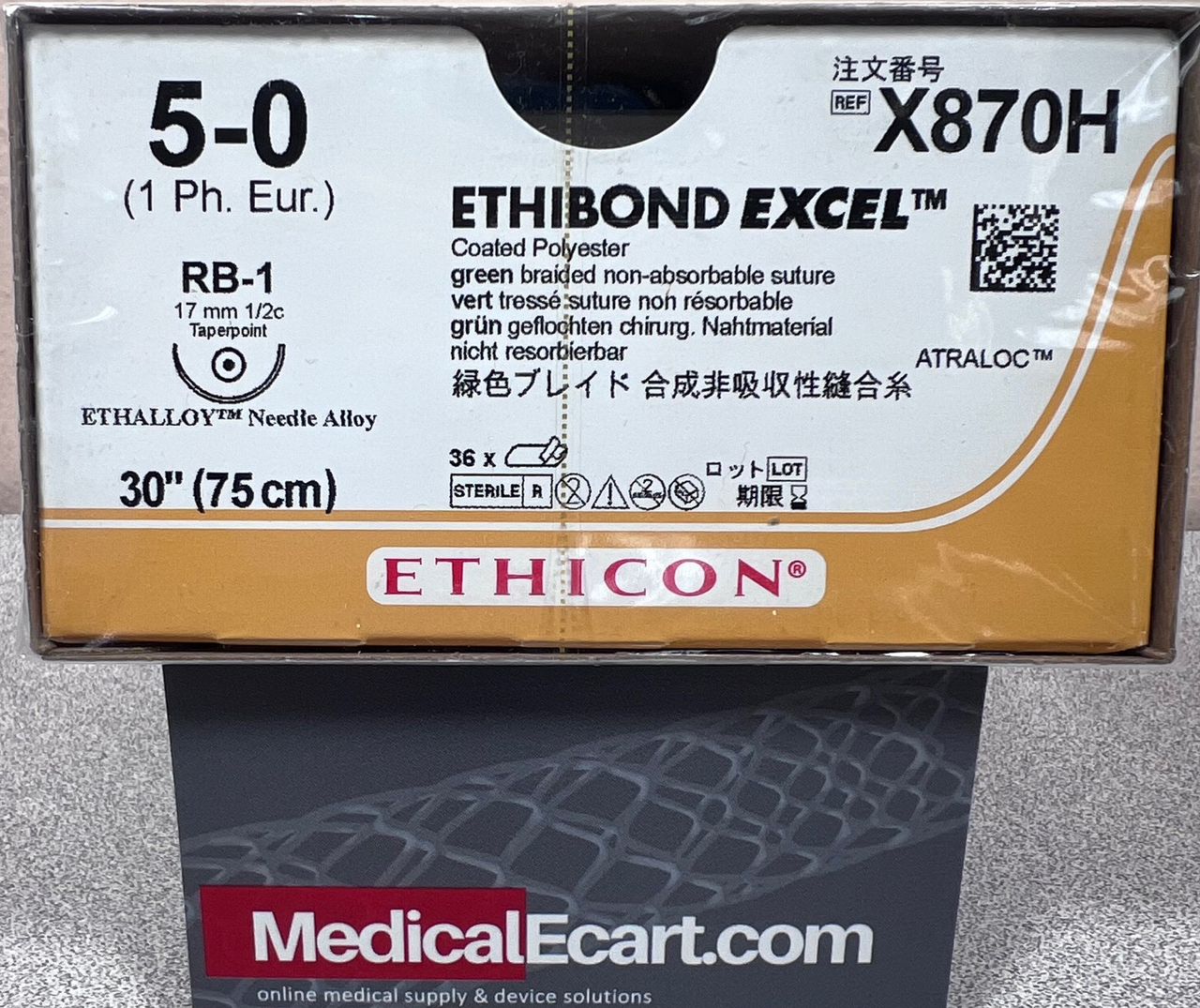 Suture, Taper Point, Size 5-0, 30", Green Braided, Needle RB-1, _ Circle, 3 dz/bx (Continental US Only)