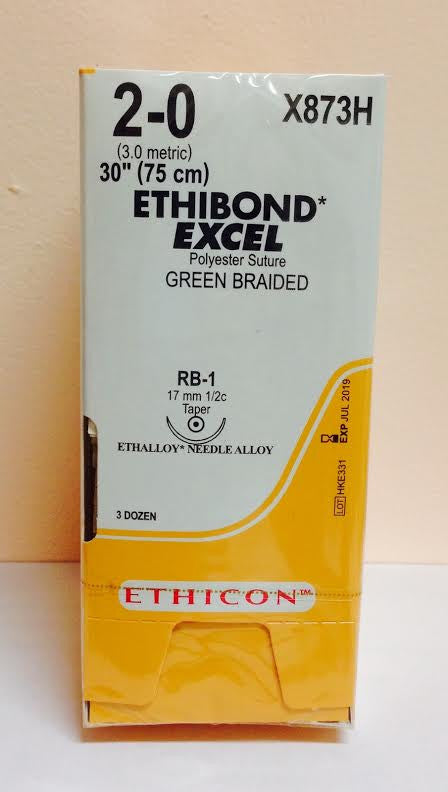 Suture, Taper Point, Size 2-0, 30", Green Braided, Needle RB-1, _ Circle, 3 dz/bx (Continental US Only)