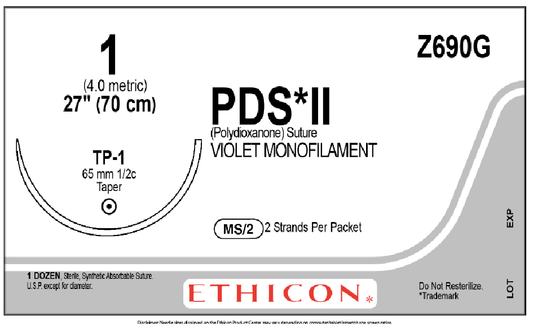 Suture, Taper Point, Size 1, 2-27", Violet Monofilament, Needle TP-1, _ Circle, 1 dz/bx (Continental US Only)