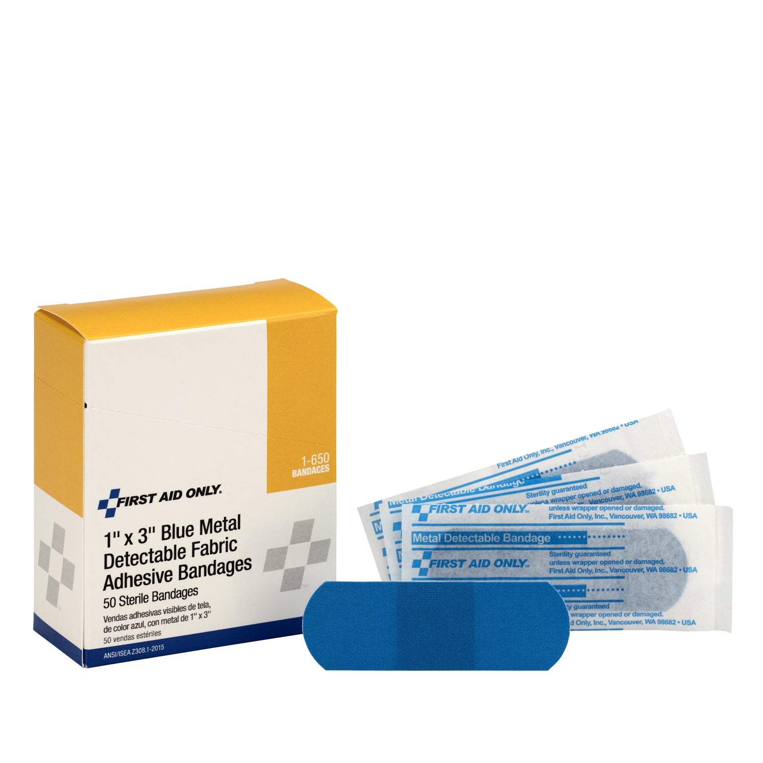Fabric Bandages, Blue Metal Detectable, 1"x3", 50/bx (DROP SHIP ONLY - $150 Minimum Order)