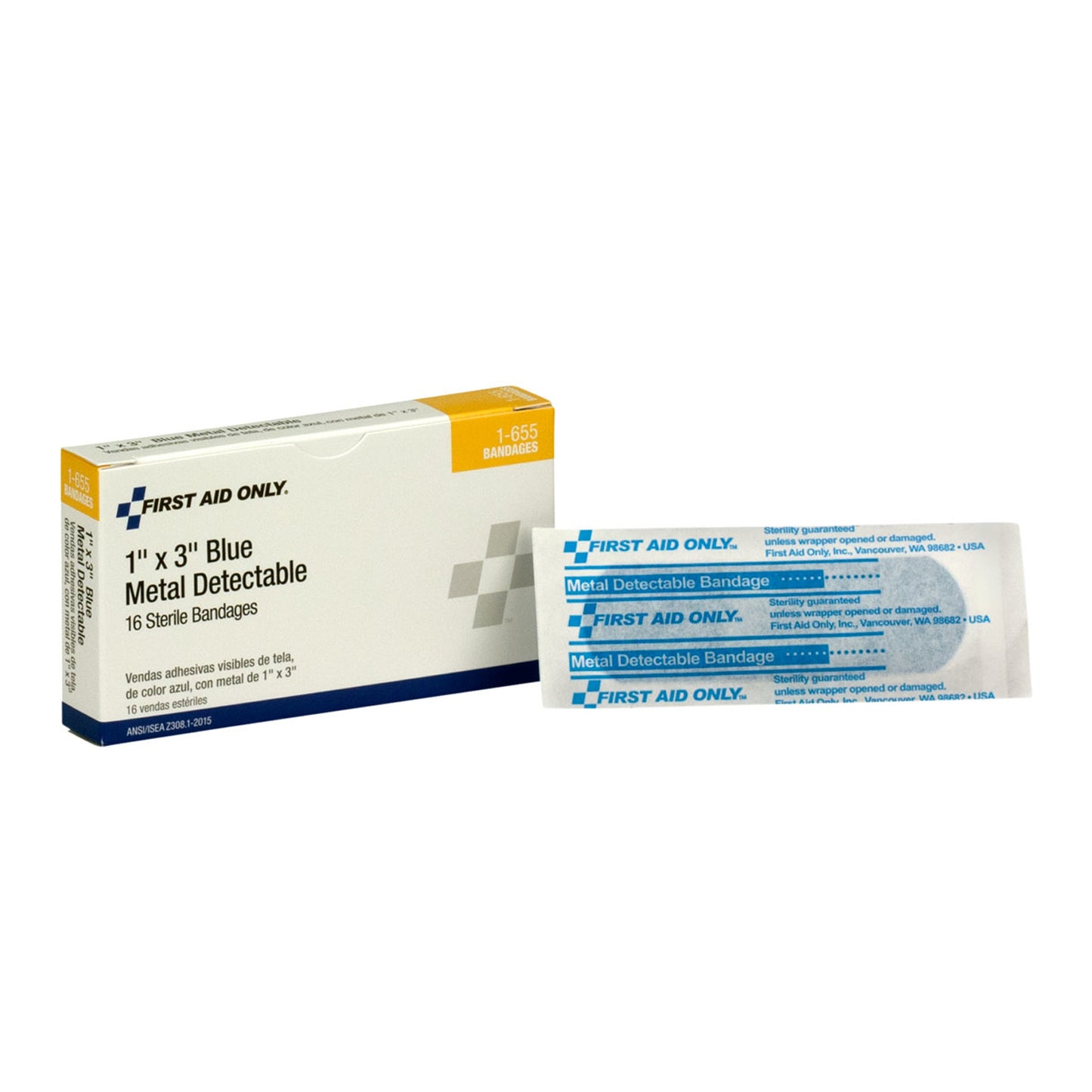 Fabric Bandages, Blue Metal Detectable, 1"x3", 16/bx (DROP SHIP ONLY - $150 Minimum Order)