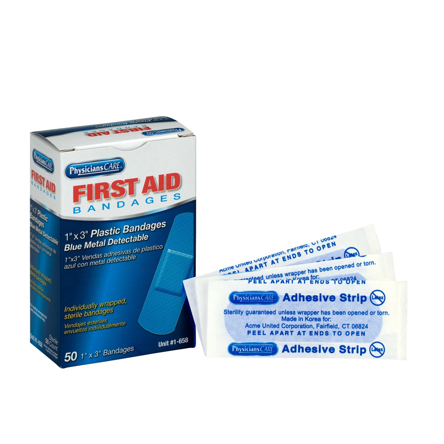 Plastic Bandages, Blue Metal Detectable, 1"x3", 50/bx (DROP SHIP ONLY - $150 Minimum Order)