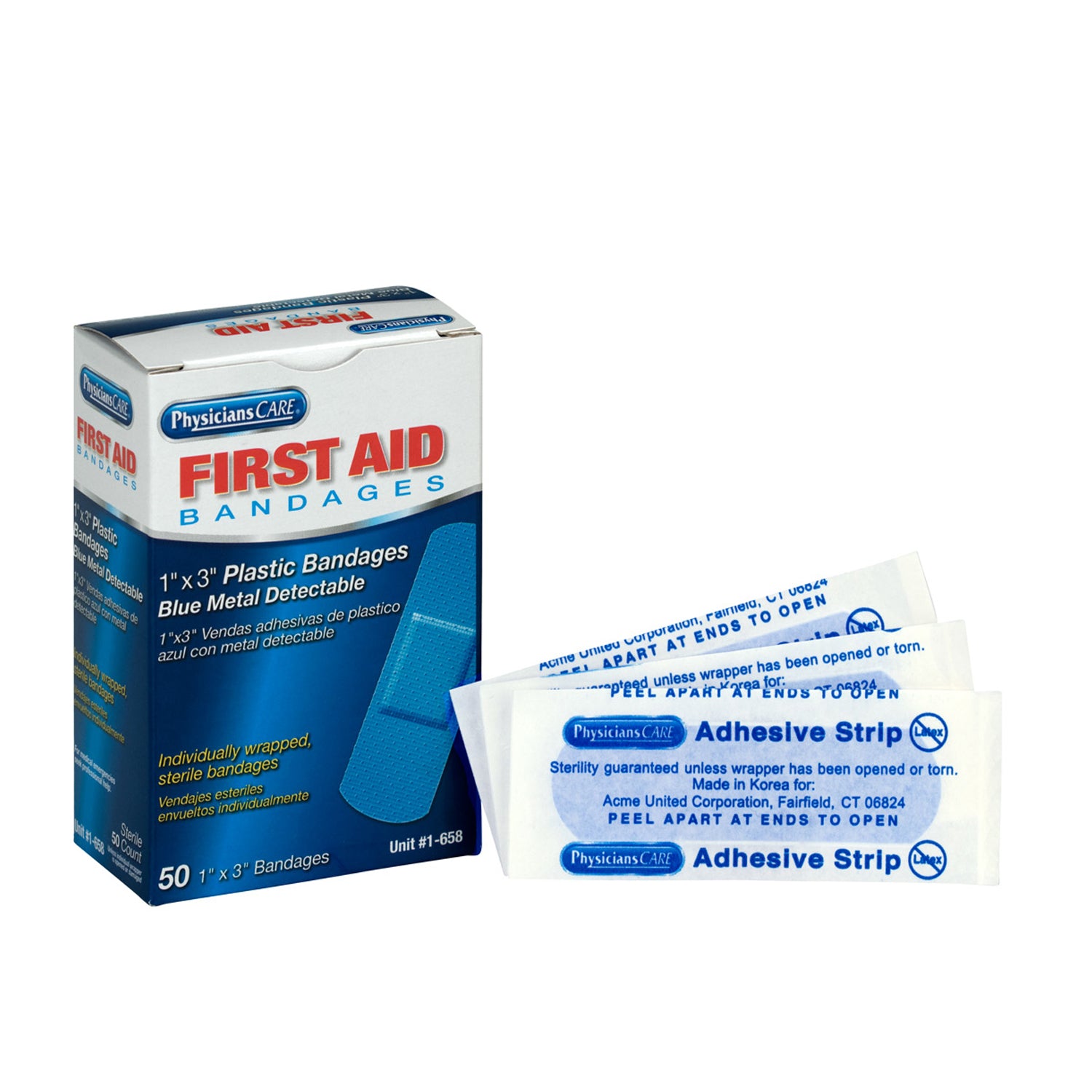 Plastic Bandages, Blue Metal Detectable, 1"x3", 50/bx (DROP SHIP ONLY - $150 Minimum Order)