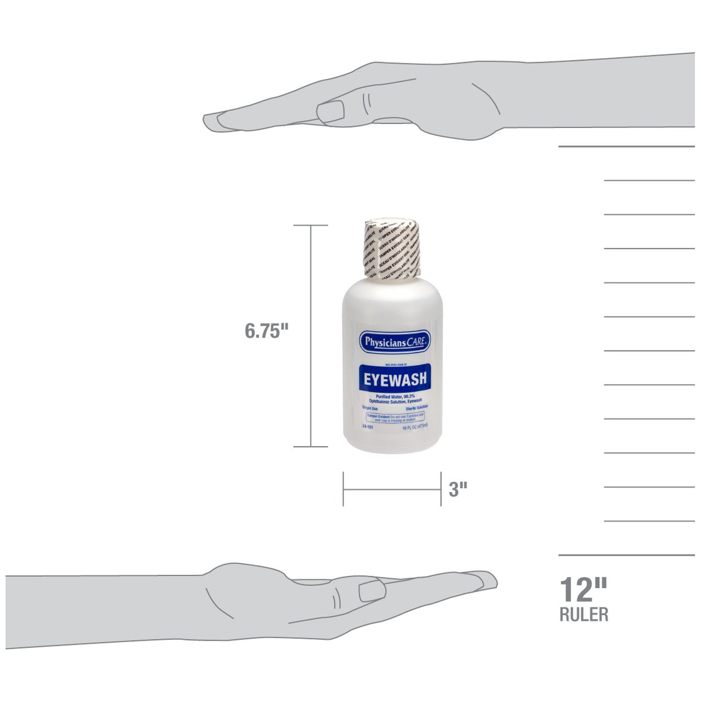 Eyewash Bottle, Screw Cap, 16oz , 12/cs (DROP SHIP ONLY - $150 Minimum Order)