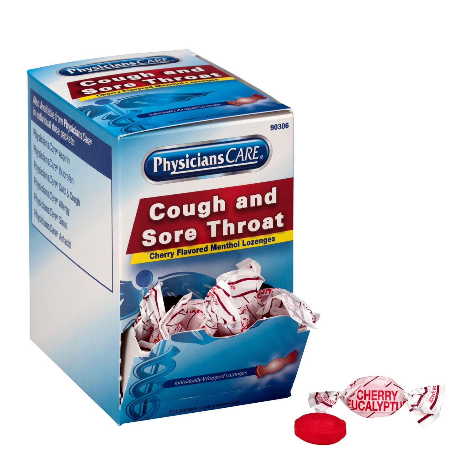PhysiciansCare Cherry Flavor Cough & Throat Lozenges, 1/pk, 50pk/bx  (DROP SHIP ONLY - $150 Minimum Order)