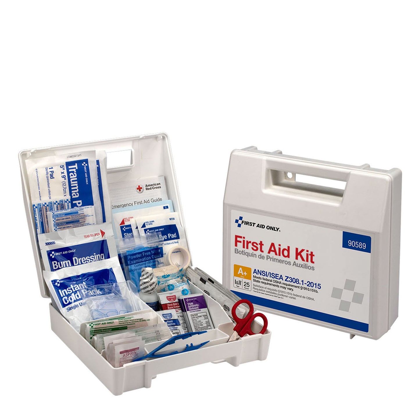 25 Person First Aid Kit, ANSI A+, Plastic Case with Dividers (DROP SHIP ONLY - $150 Minimum Order)