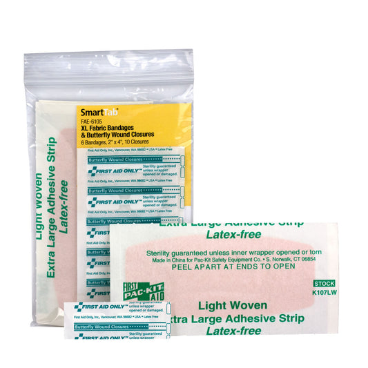 SC Refill, Includes: 2"x4" Fabric Adhesive Bandages (6) , Plastic Butterfly Bandages (10) (DROP SHIP ONLY - $150 Minimum Order)
