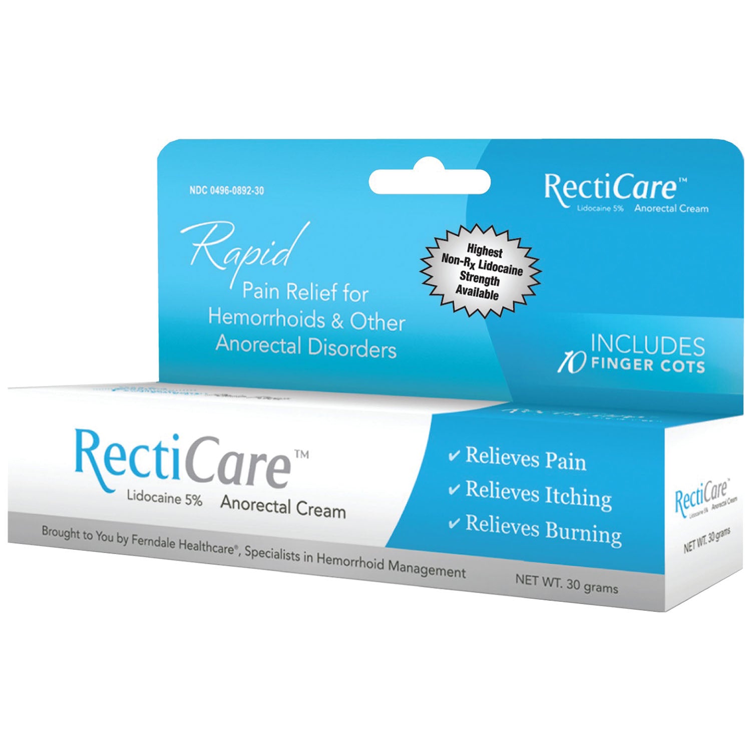RectiCare Lidocaine 5% Anorectal Cream, 30gm Tube