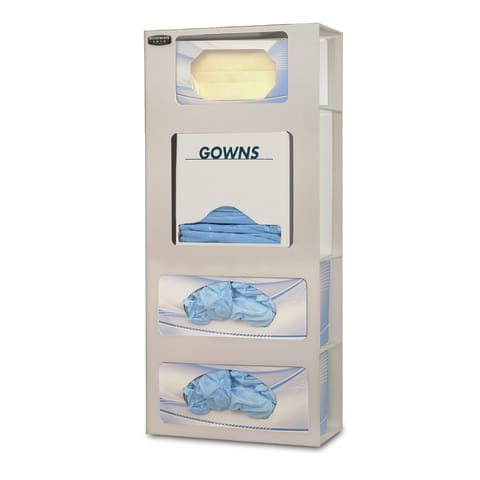 Face Mask Dispenser - Combo, Holds up to (5) Boxes of Face Masks, (1) Box of Earloop Style Face Masks, (1) Box of Face Shields or Tie Style Face Masks & (2) Boxes of N95 Flat Fold Cone Masks, Keyholes for Vertical or Horizontal Wall Mounting, Quartz Beige ABS Plastic, 10.63" x 25.25" x 5.00" (Made in USA)