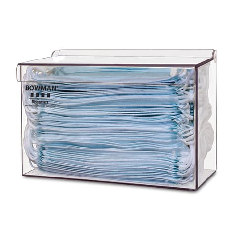 Face Mask Dispenser, Bulk w/ Lid, Lid Holds One Box of Earloop Face Masks in Lidded Compartment, 4" Depth Meets Guidelines Set by ADA and CMS Keyholes for Wall Mounting Clear PETG Plastic, 8.25(W)x5.63(H)x4(L) (Made in the USA)