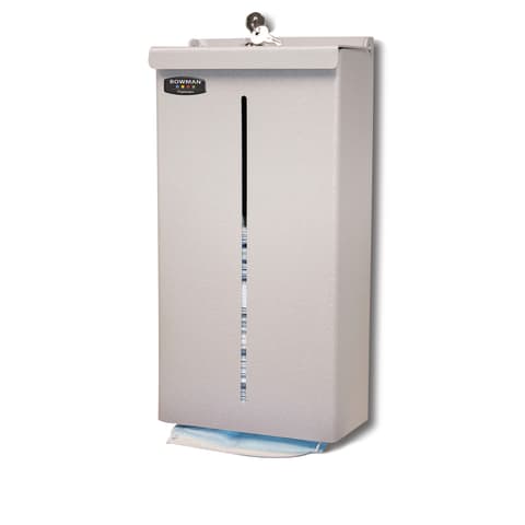 Face Mask Dispenser - Locking: This dispenser holds four boxes of earloop masks in bulk, It features a locking lid with a pivot hinge, Designed as a top loading, bottom dispensing product, it reduces the chances of debris, dust, or contaminants being exposed to the product inside, Keyholes for wall mounting, Constructed of durable Quartz Beige ABS Plastic (Made in USA)