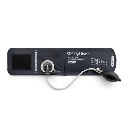 DS45 Integrated Aneroid Sphygmomanometer, Gear Free, Shock Resistant, Laser Engraved Dial, 10-Year Calibration Warranty, Premium Inflation Bulb and Valve, 4-Cuff Kit: Size 09 to Size 12, FlexiPort, Reusable, 1-Tube Cuffs