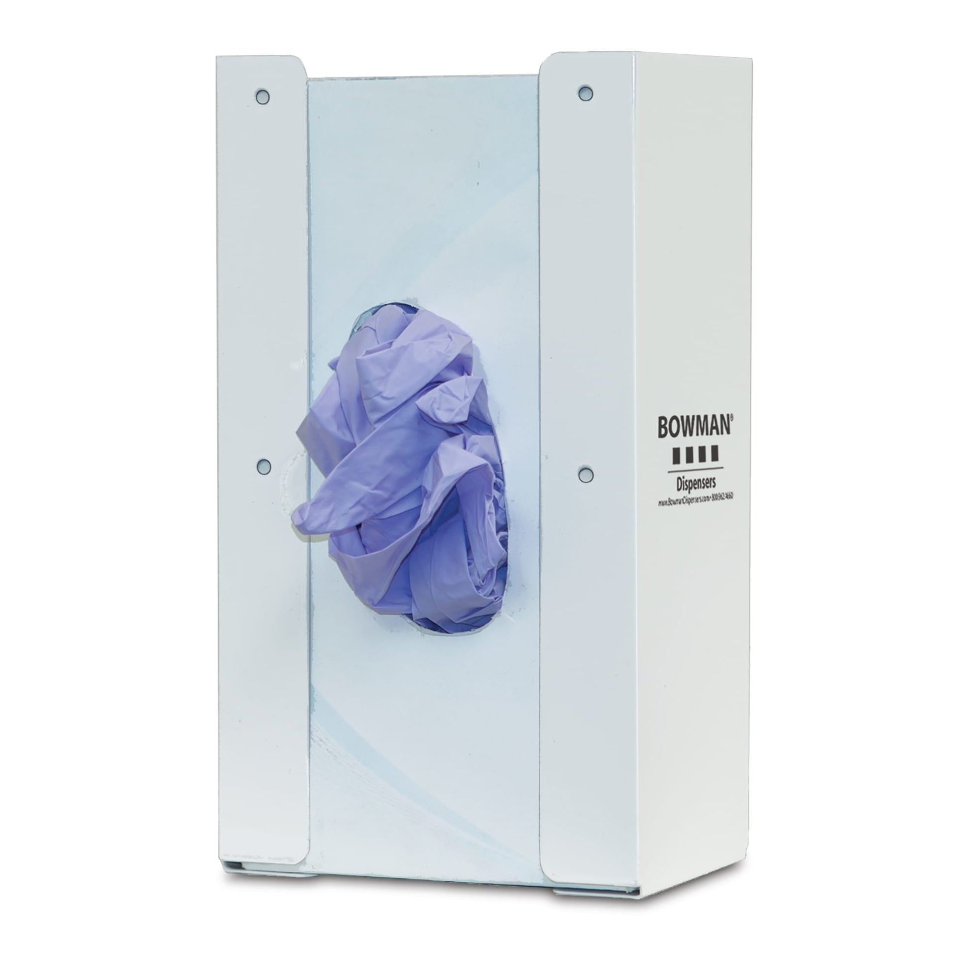 Glove Box Dispenser, Single Bin, Holds One Box of Gloves, Front Screw Holes for Mounting Inside a Cabinet, White Powder-Coated Steel, 5 5/8W x 10H x 3 13/16D