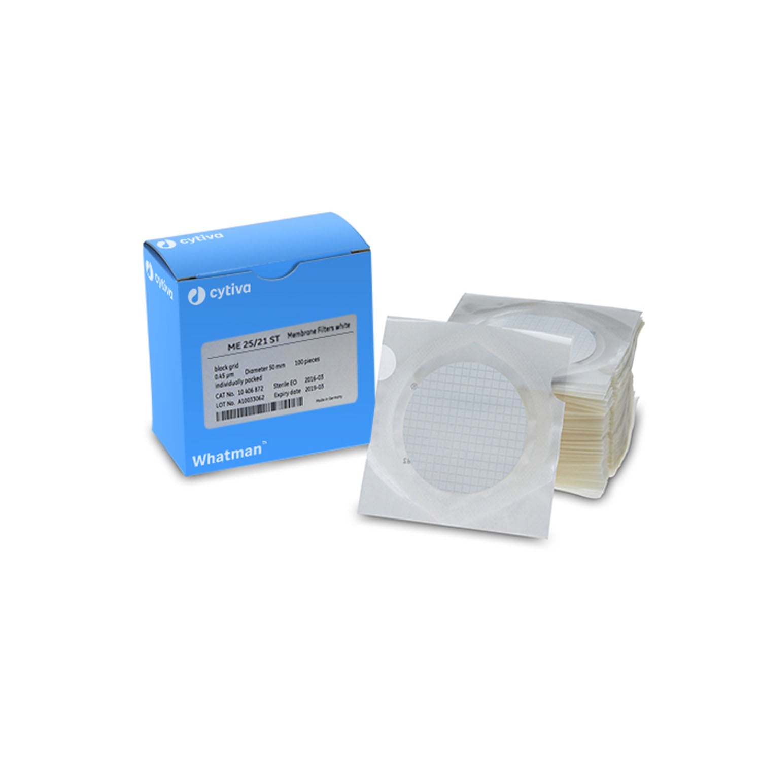 Membrane Filtration, ME25/21 (Mixed Cellulose Ester), 47mm Dia, 0.45m, White, 3.1mm/ Black Grid, Sterile For Use with Whatman Membrane-Butler, 400/pk