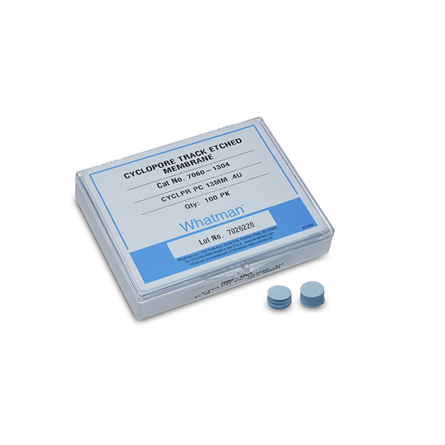 Whatman Cyclopore Polycarbonate Membrane, 0.1 m pore size, 47 mm circle, 100/pk