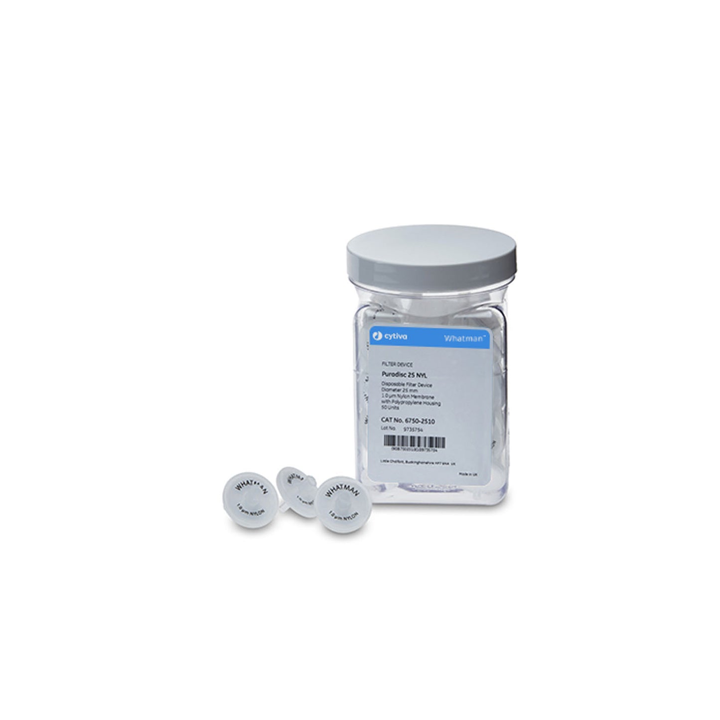 Syringe Filter, 25mm Dia, Whatman Puradisc, Non-Sterile, 1.0m Pore Size, Nylon, 50/pk