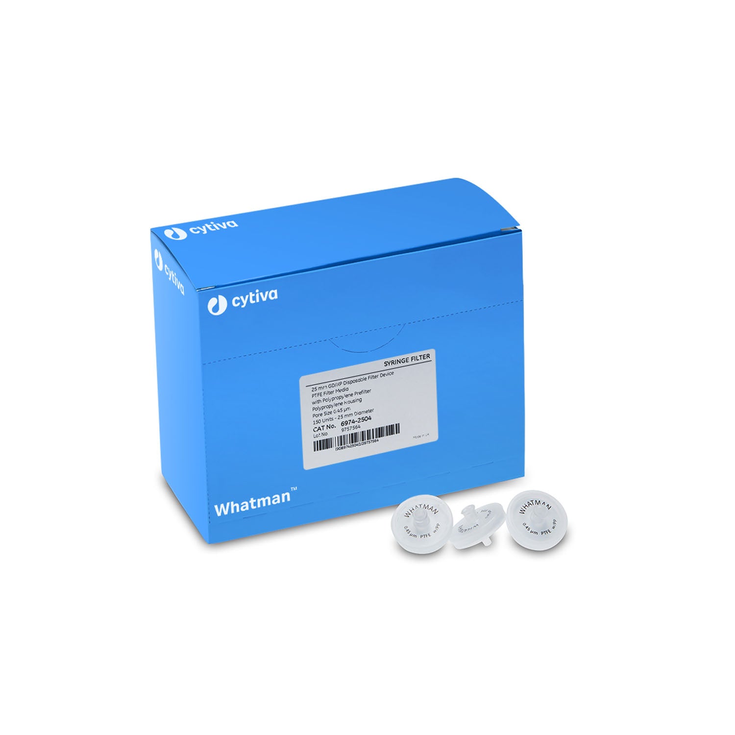 Syringe Filter, 25mm Dia, Whatman GD/XP, 0.45m Pore Size, Polyvinylidene Difluoride (PVDF), Hydrophilic, 1500/cs