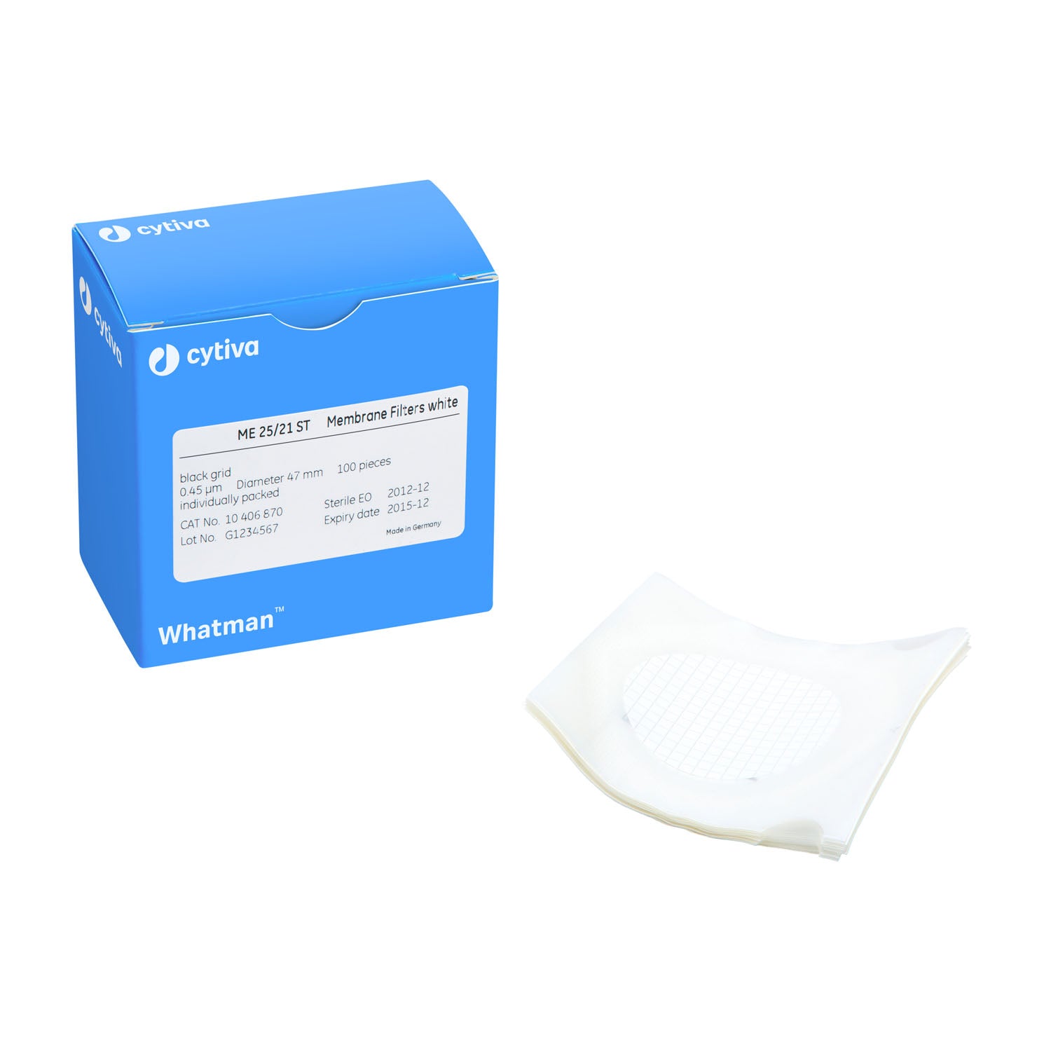 Filter Circles, 47mm Dia, Mixed Cellulose Ester WME White/ Black Grid 3.1mm, Autocalve Pack, Sterile, 0.45m Pore Size, 100/pk