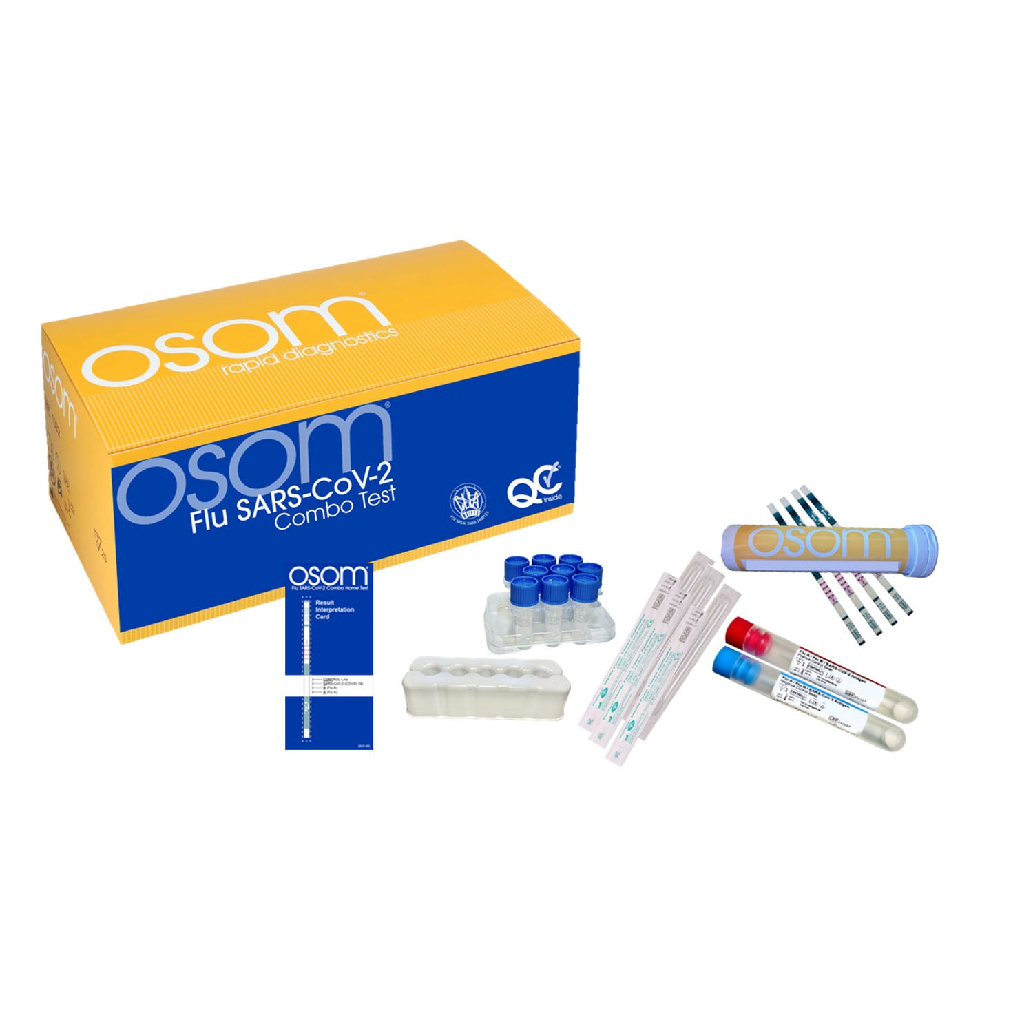 OSOM Flu Sars-CoV-2 Combo Test, 25 Test/kt (includes 2 Tests for Performing QC for a total of 27 Test Sticks)