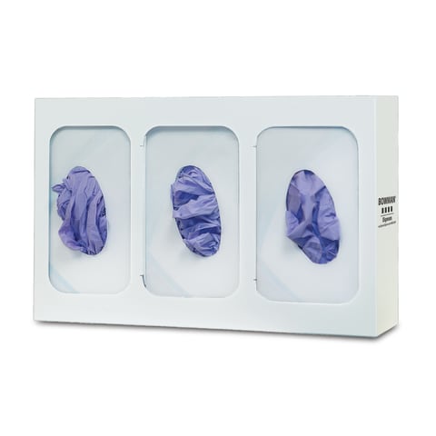 Glove Box Dispenser, Triple with Dividers, Holds 3 Boxes of Gloves, Two-Way Keyholes For Vertical or Horizontal Wall Mounting, White Powder Coated Steel