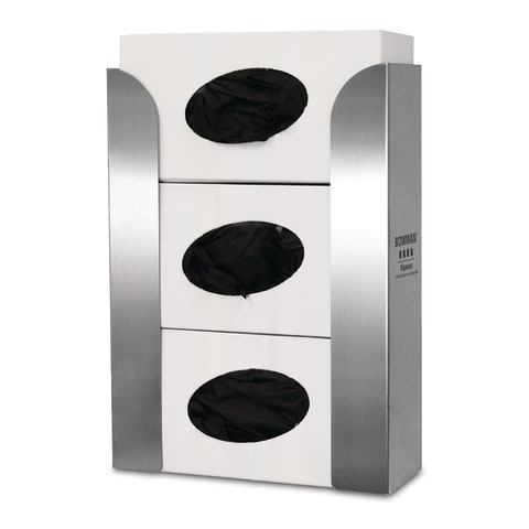 Glove Box Dispenser, Triple, Holds Three Boxes of Gloves (Glove boxes no larger than 5.50?W x 10.00?H x 3.75?D (14.0 cm x 25.4 cm x 9.5 cm); Glove boxes no smaller than 4.50?W x 9.00?H x 2.75?D (11.4 cm x 22.9 cm x 7.0 cm)), Keyholes for Wall Mounting, Stainless Steel, 18"(L)x16"(W)x10"(H) (Made in the USA)