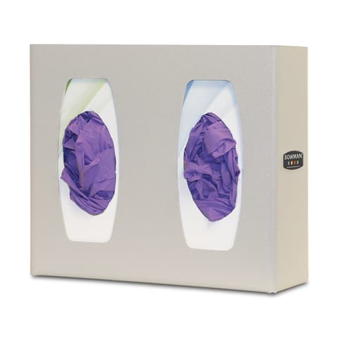 Glove Box Dispenser, Double with Dividers, Holds 2 Boxes of Gloves, Three-Way Keyholes For Vertical or Horizontal Wall Mounting, Quartz ABS Plastic