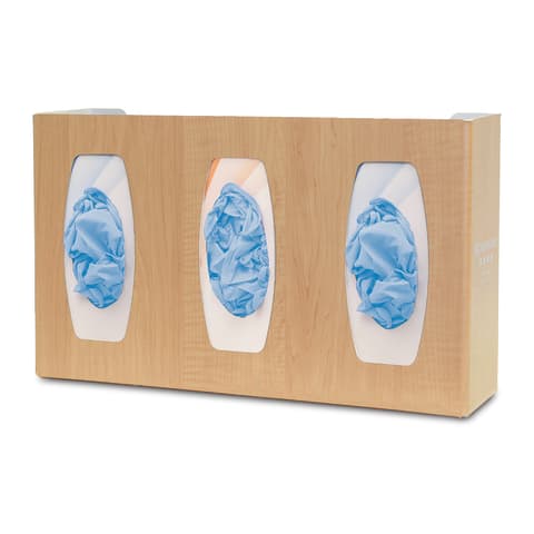 Glove Box Dispenser, Triple with Dividers, Holds 3 Boxes of Gloves, Three-Way Keyholes For Vertical or Horizontal Wall Mounting, Cherry Fauxwood ABS Plastic