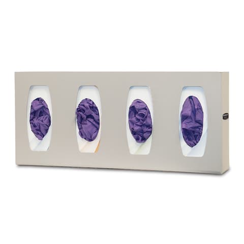 Glove Box Dispenser, Quad with Dividers, Holds 4 Boxes of Gloves, Three-Way Keyholes For Vertical or Horizontal Wall Mounting, Quartz ABS Plastic