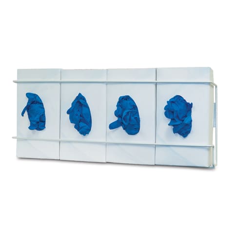 Glove Box Dispenser, Quad, Holds Four Boxes of Gloves, Screw Holes For Wall Mounting, White Coated Wire, 21.67"W x 8.16"H x 3.75"D, 2/pk (pk=ea)