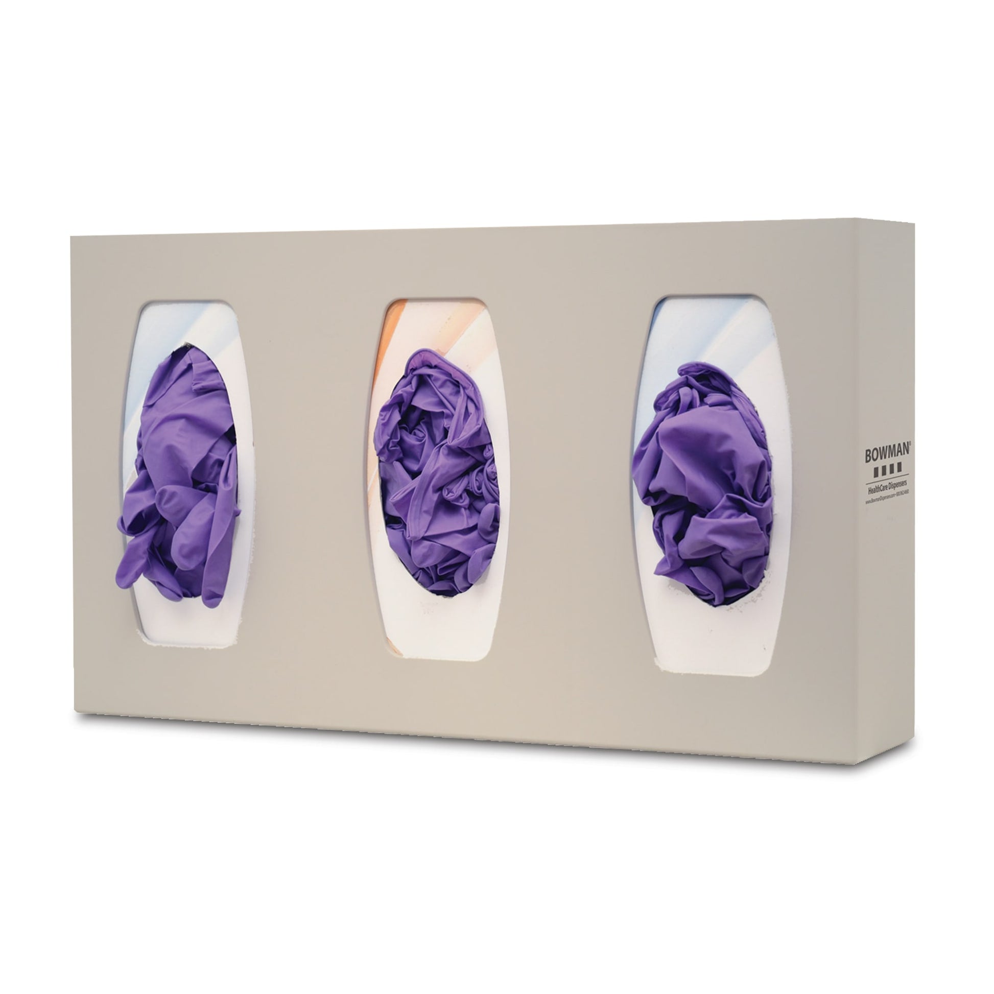 Glove Box Dispenser, Triple with Dividers, Holds 3 Boxes of Gloves, Three-Way Keyholes For Vertical or Horizontal Wall Mounting, Quartz Injection Molded ABS Plastic
