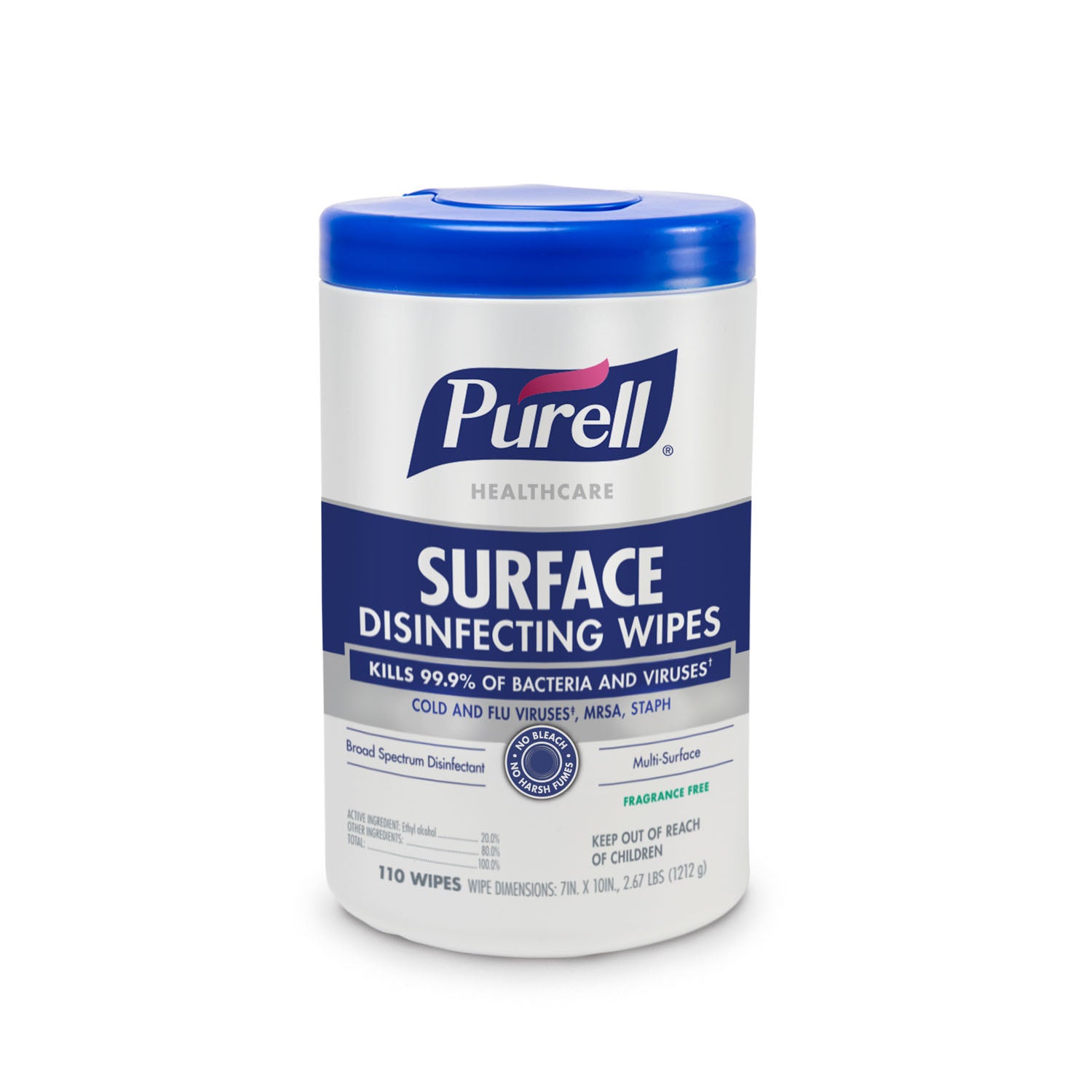 Purell Healthcare Surface Disinfecting Wipes, 110ct Canister, 6/ct (Item is considered HAZMAT and cannot ship via Air or to AK, GU, HI, MP, PR, VI)