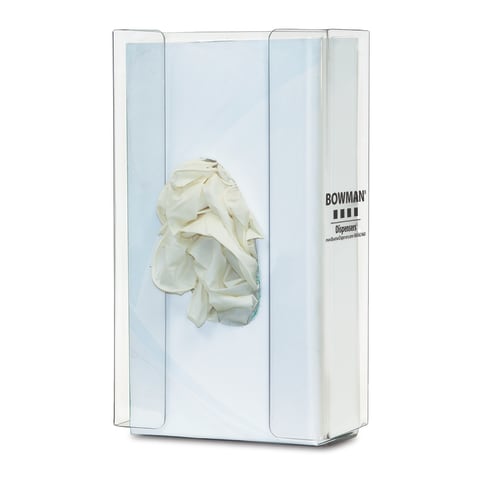 Glove Box Dispenser, Single, Narrow, Holds One Thin Box of Gloves, Three-Way Keyholes For Vertical or Horizontal Wall Mounting, Clear PETG Plastic