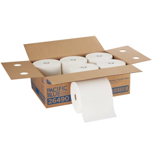 Pacific Blue Ultra Paper Towels, White, For Use with Automated or Mechanical Pacific Blue Ultra Dispensers, 1150 sheets/rl, 6 rl/cs