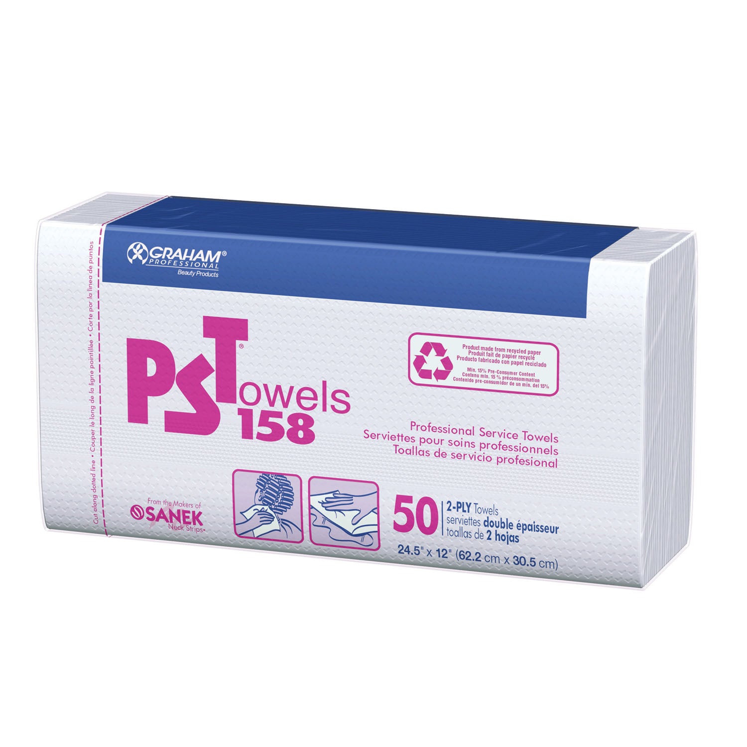 PST 158 Towel, Huck Finish, 2-Ply, 12" x 24_", White, 500/cs