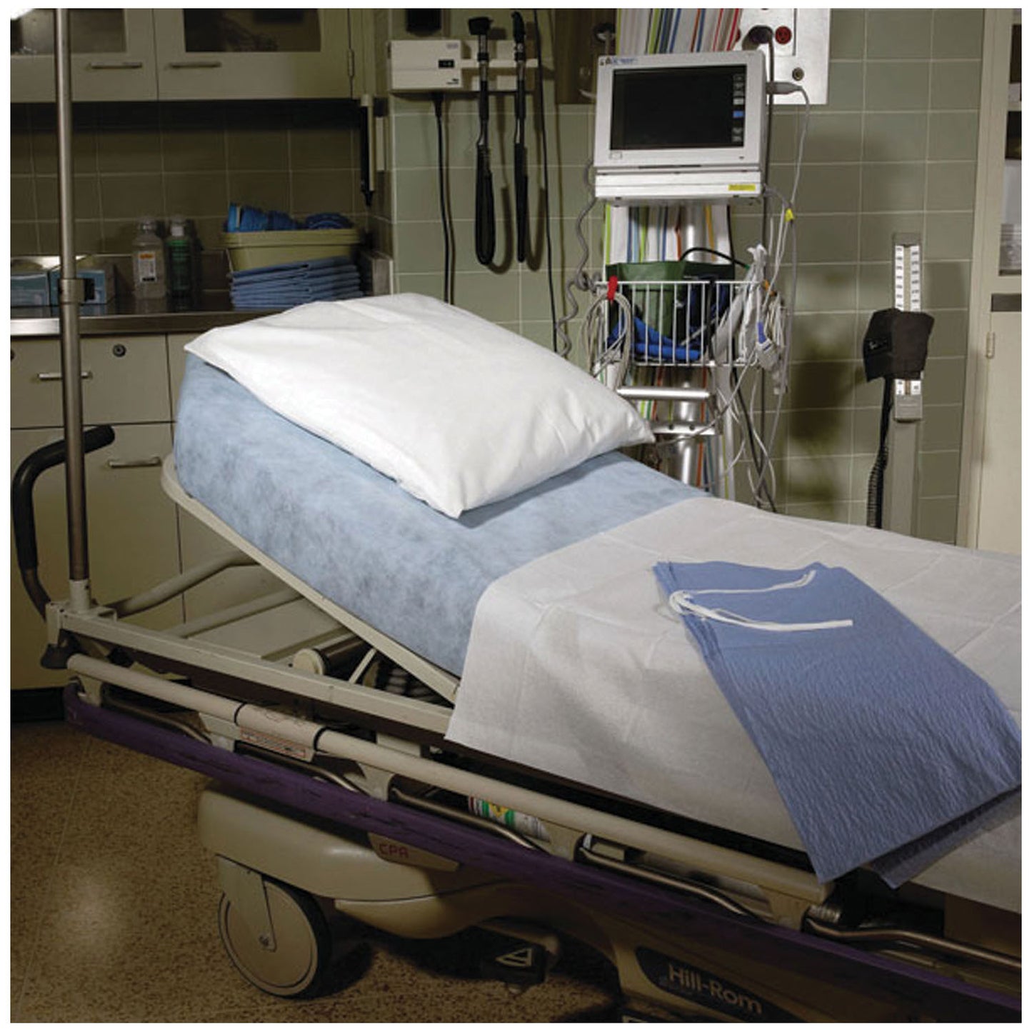 SnugFit Large Fitted ER Stretcher Sheet, Blue, Non-Woven, 40" x 89", 25/cs (56 cs/plt)