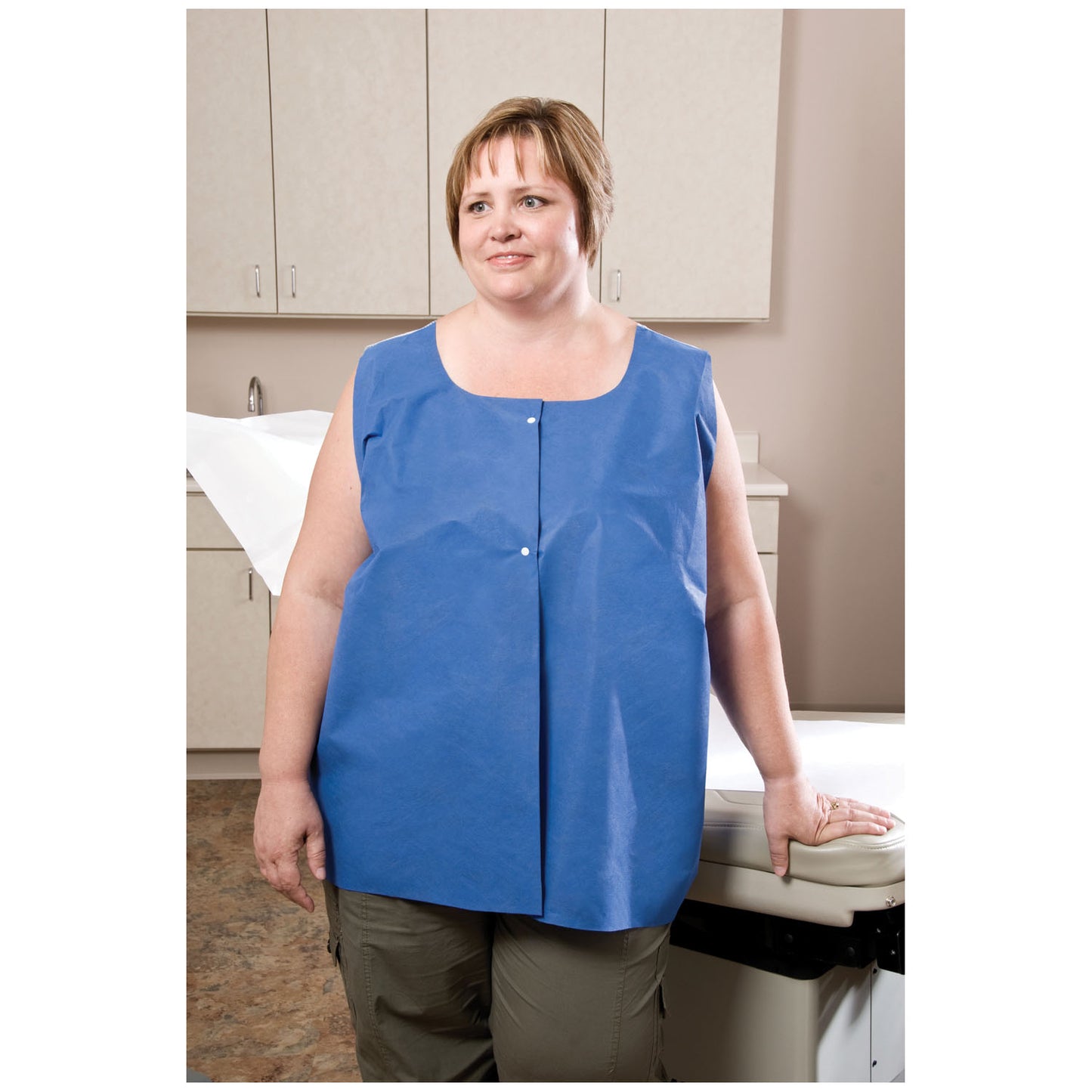AmpleWear Vest, 36" x 30" (approx 3XL), Front Opening, Snaps, Soft, Durable, Blue Front, White Back, 50/cs (70 cs/plt)