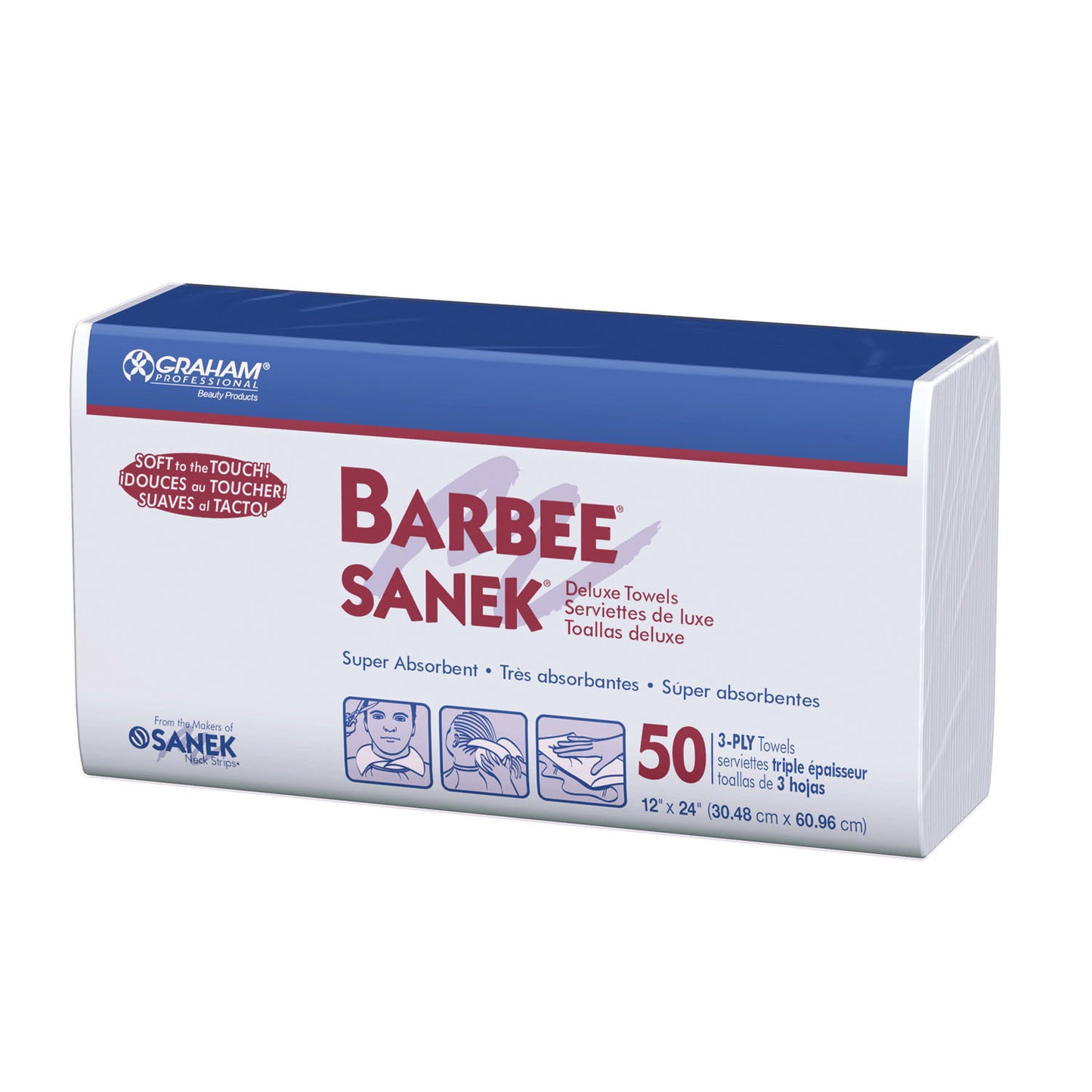 Barbee Sanek Towel, White, 12" x 24", Deluxe 3-Ply 500/cs
