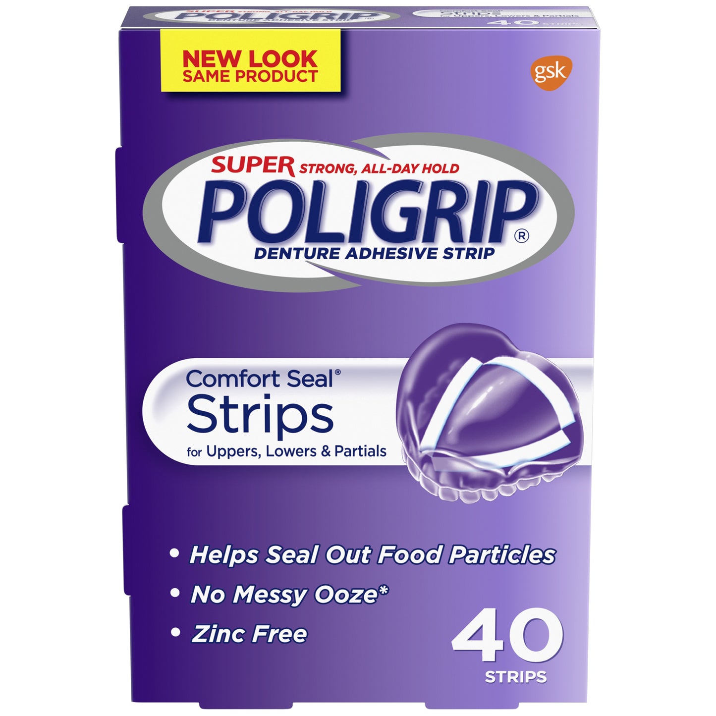 Super Poligrip Denture Adhesive Comfort Seal Strips, 40 strips/box, 6 boxes/pkg, 4 pkg/cs (24 -40ct boxes total) (Available for sale in US only) (Products cannot be sold on Amazon.com or any other third Party sites.)