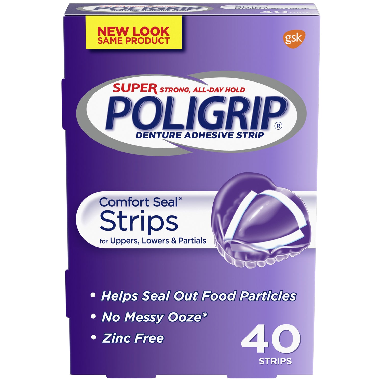 Super Poligrip Denture Adhesive Comfort Seal Strips, 40 strips/box, 6 boxes/pkg, 4 pkg/cs (24 -40ct boxes total) (Available for sale in US only) (Products cannot be sold on Amazon.com or any other third Party sites.)