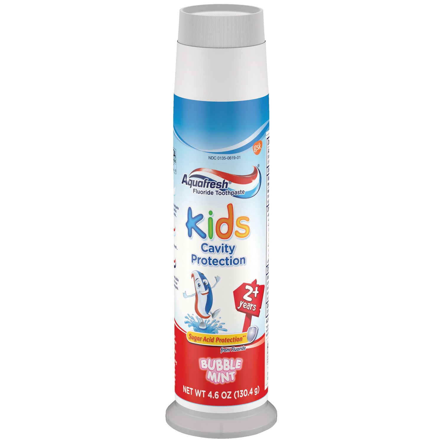 Aquafresh Kids Three Stripe Pump Fluoride Toothpaste, Bubble Mint flavor, 2+ years, 4.6 oz. tube, 24/cs (Available for sale in US only) (Products cannot be sold on Amazon.com or any other third Party sites.) (Item is Non-Returnable)
